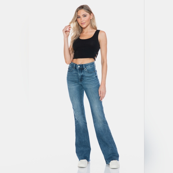 Judy Blue Full Size Tummy Control Cut Hem Flare Jeans - Picture 2 of 15